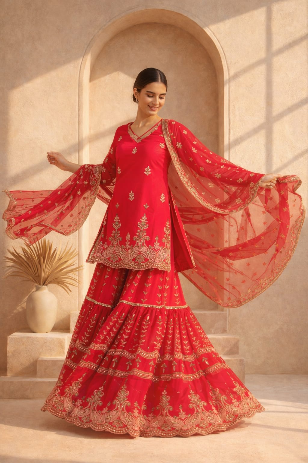 Rehal rose gold sequence sharara suit