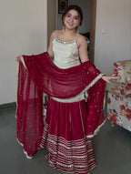 Riviya Ivory and Wine Kurta Lehenga Set
