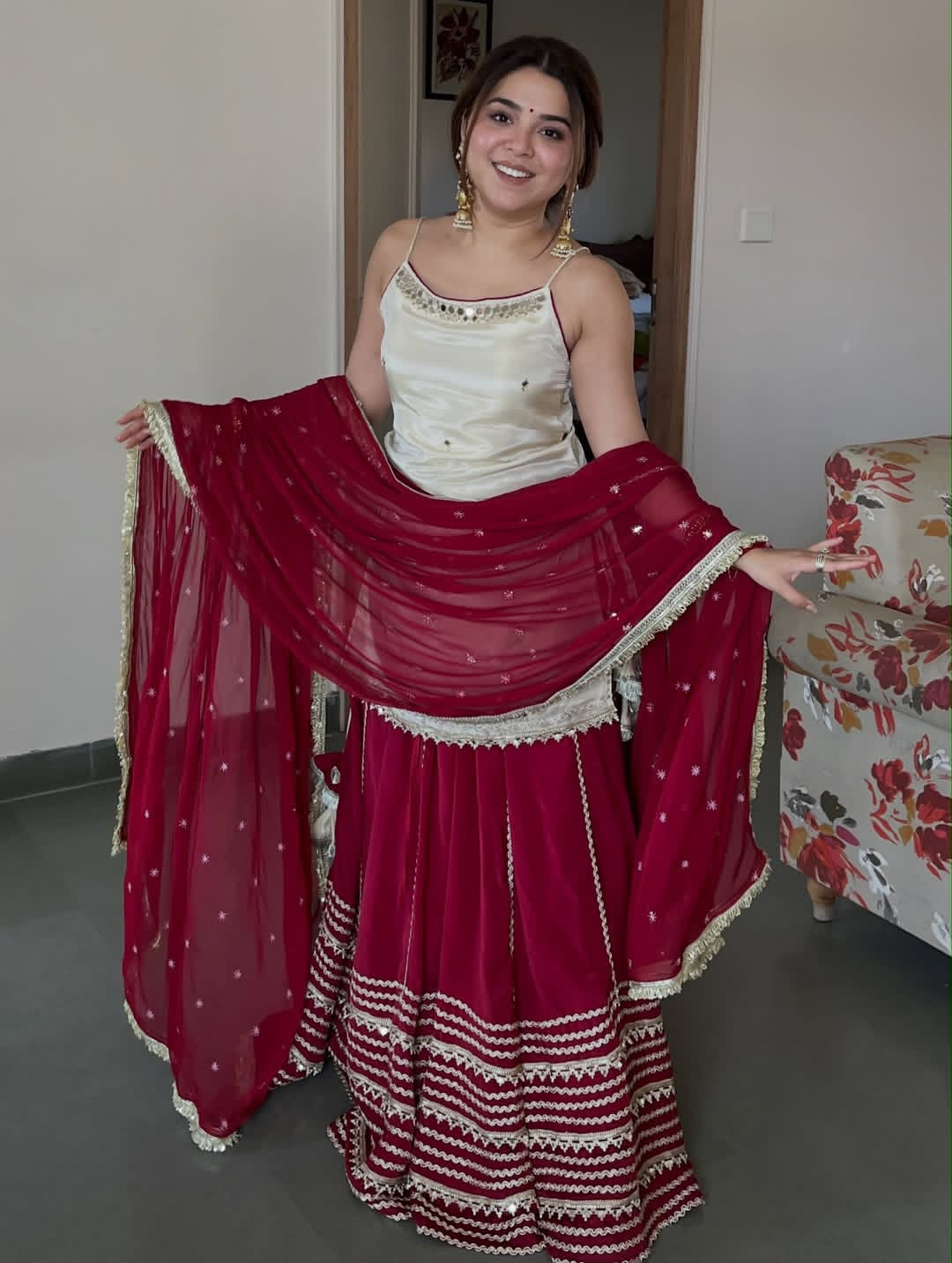 Riviya Ivory and Wine Kurta Lehenga Set