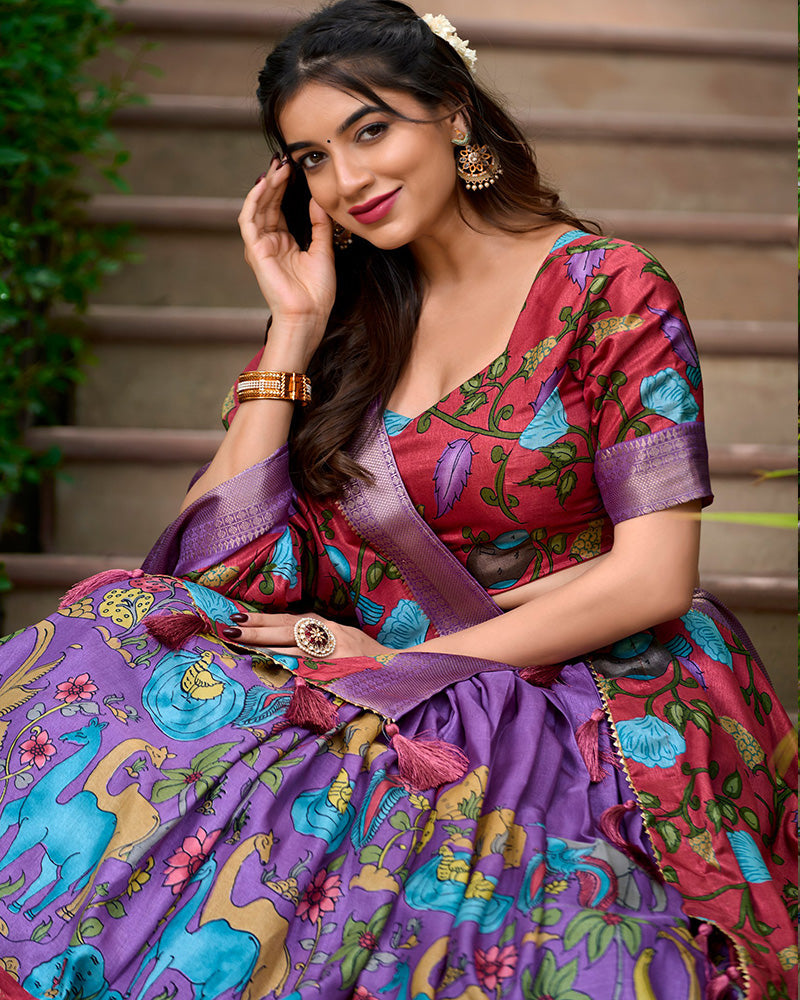 Rasbhani Surkh Kalamkari Lehenga Set