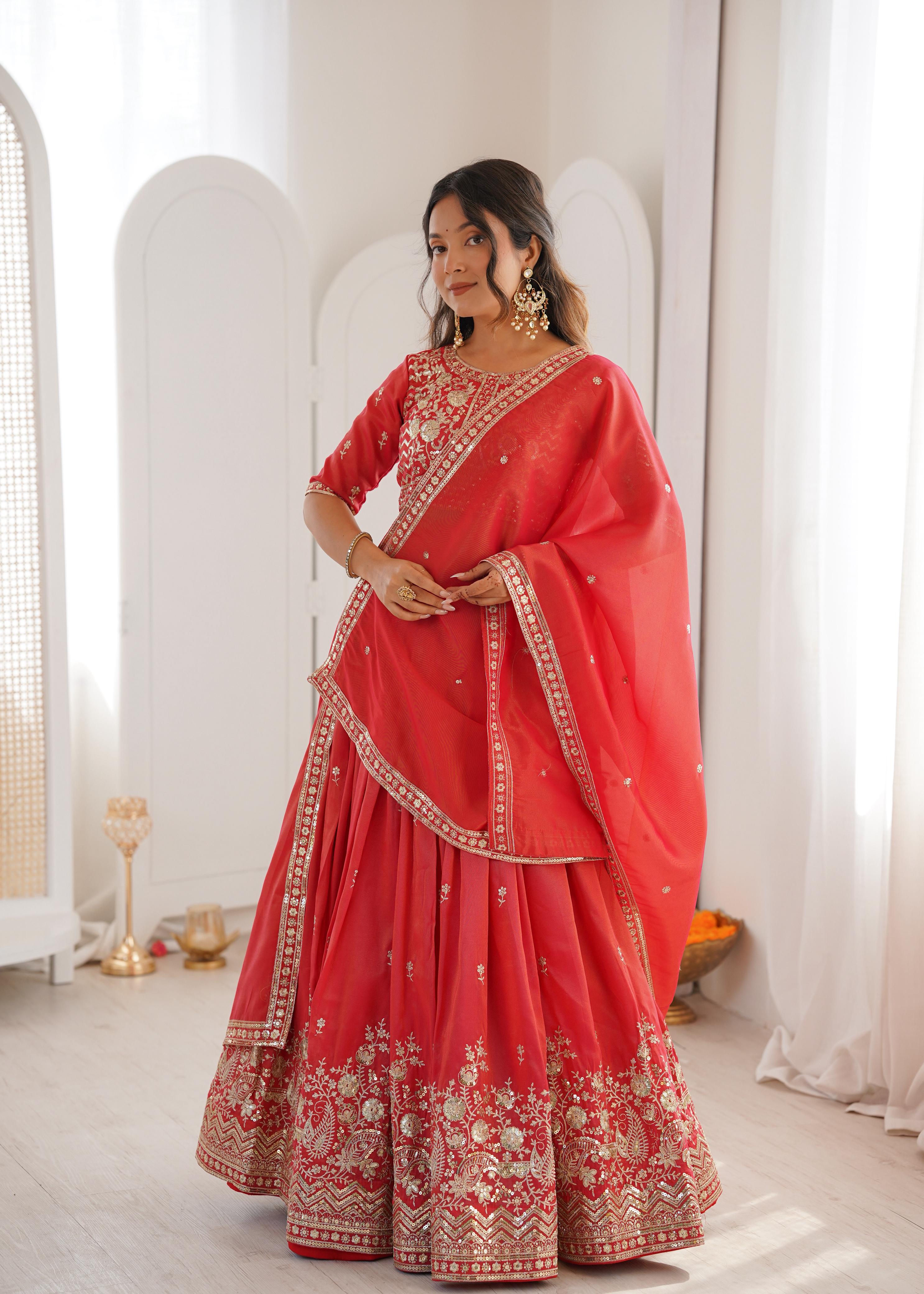 Tangerine Anar lehenga