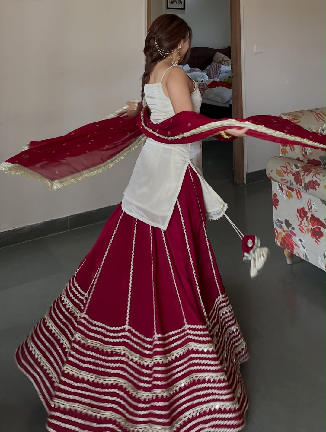Riviya Ivory and Wine Kurta Lehenga Set