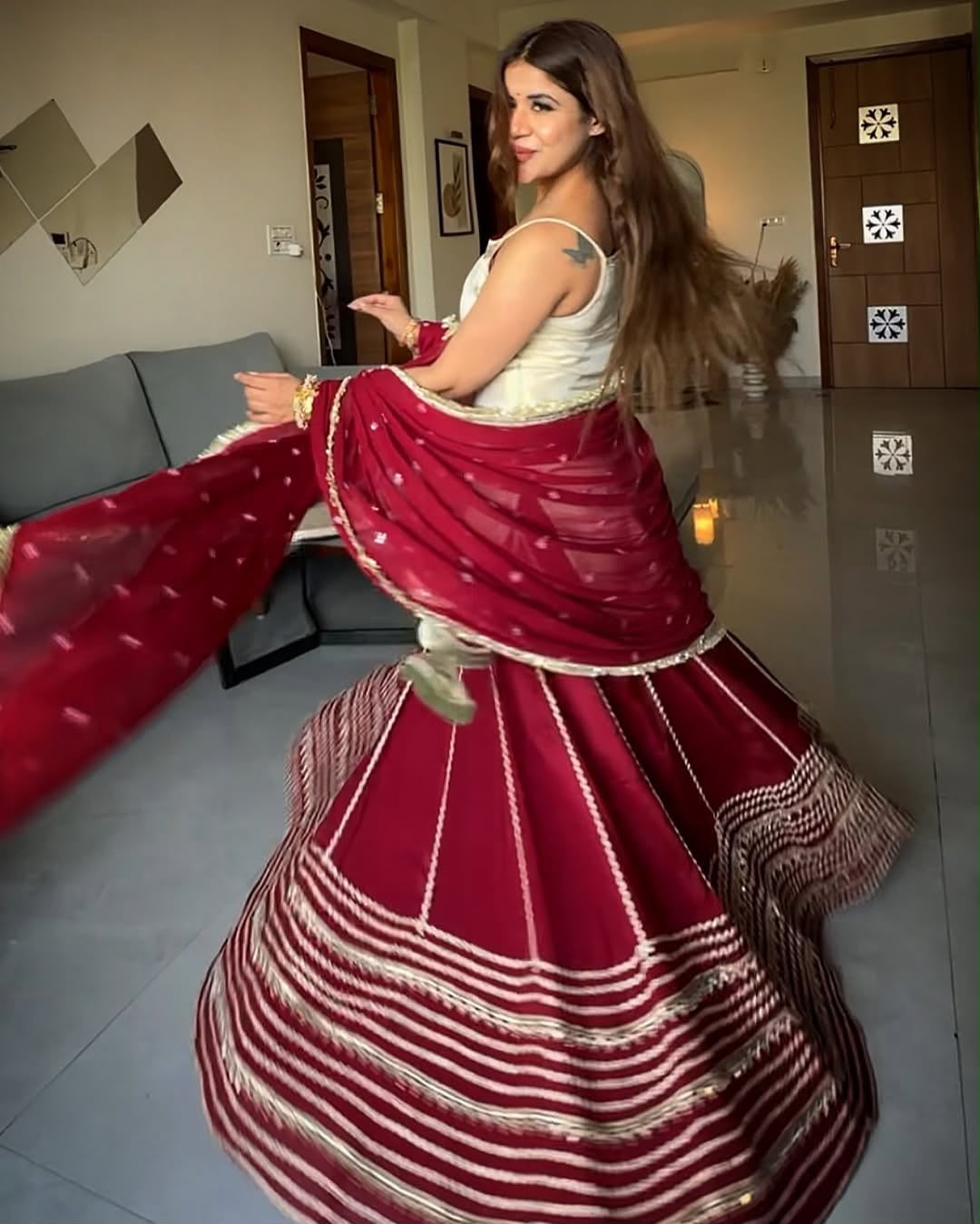 Riviya Ivory and Wine Kurta Lehenga Set