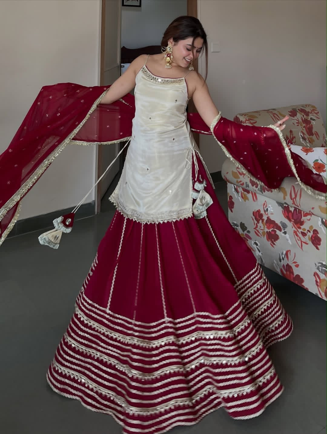 Riviya Ivory and Wine Kurta Lehenga Set