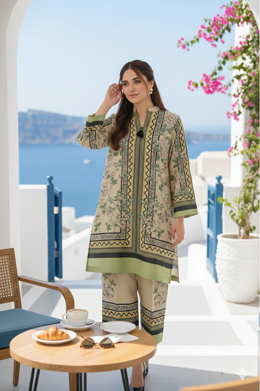 Santorini luxe floral green co-ord set