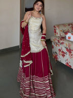 Riviya Ivory and Wine Kurta Lehenga Set