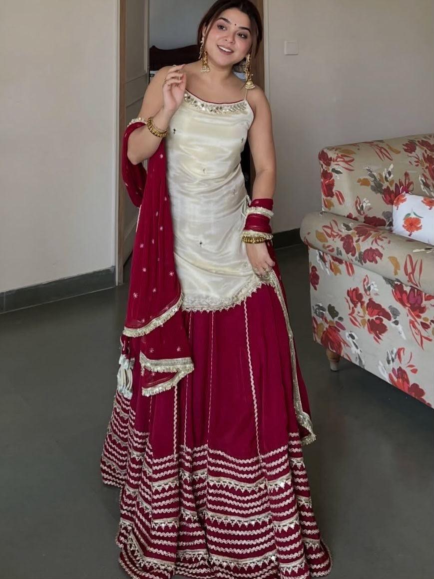 Riviya Ivory and Wine Kurta Lehenga Set