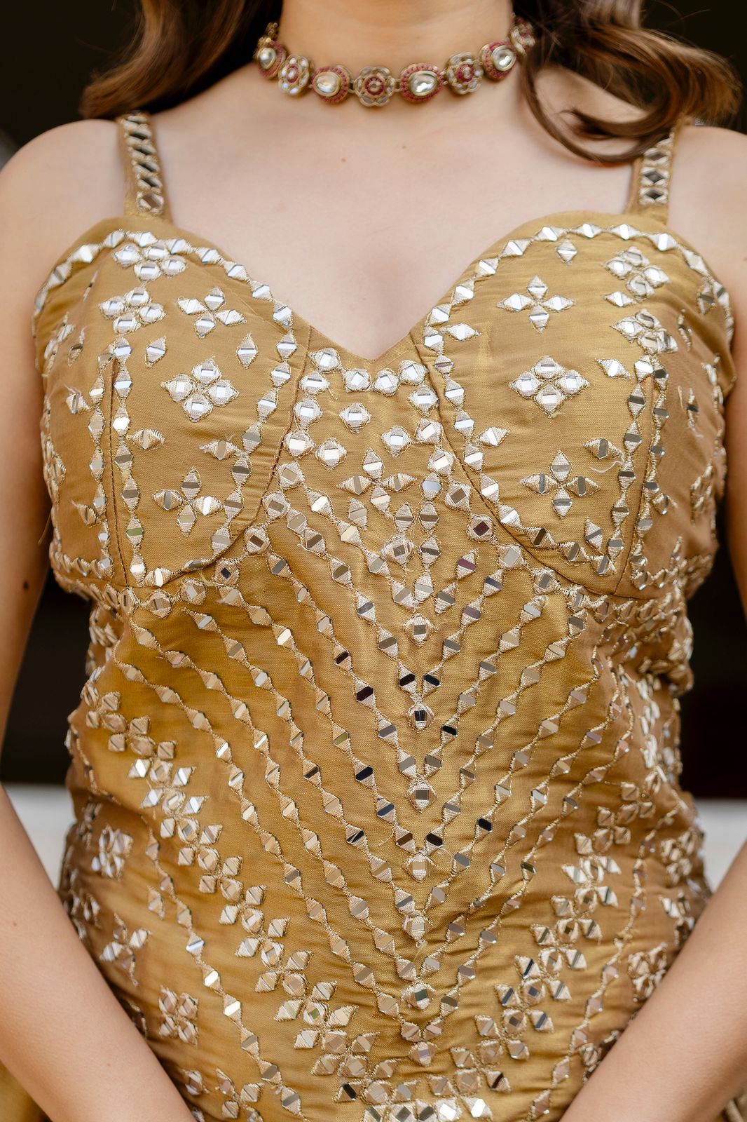 Samaria copper gold lehenga