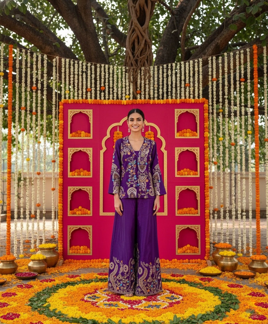 Sonakshi Three piece Purple Indowestern Set