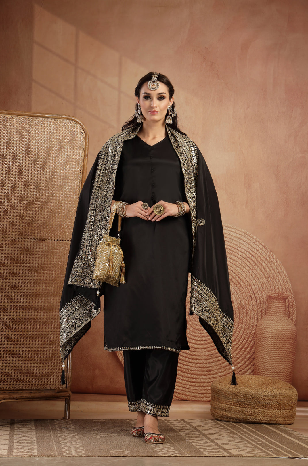 Tamanna Black Golden Suit