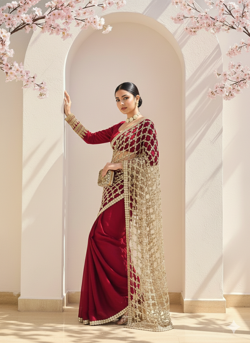 Sonali rich red gold saree