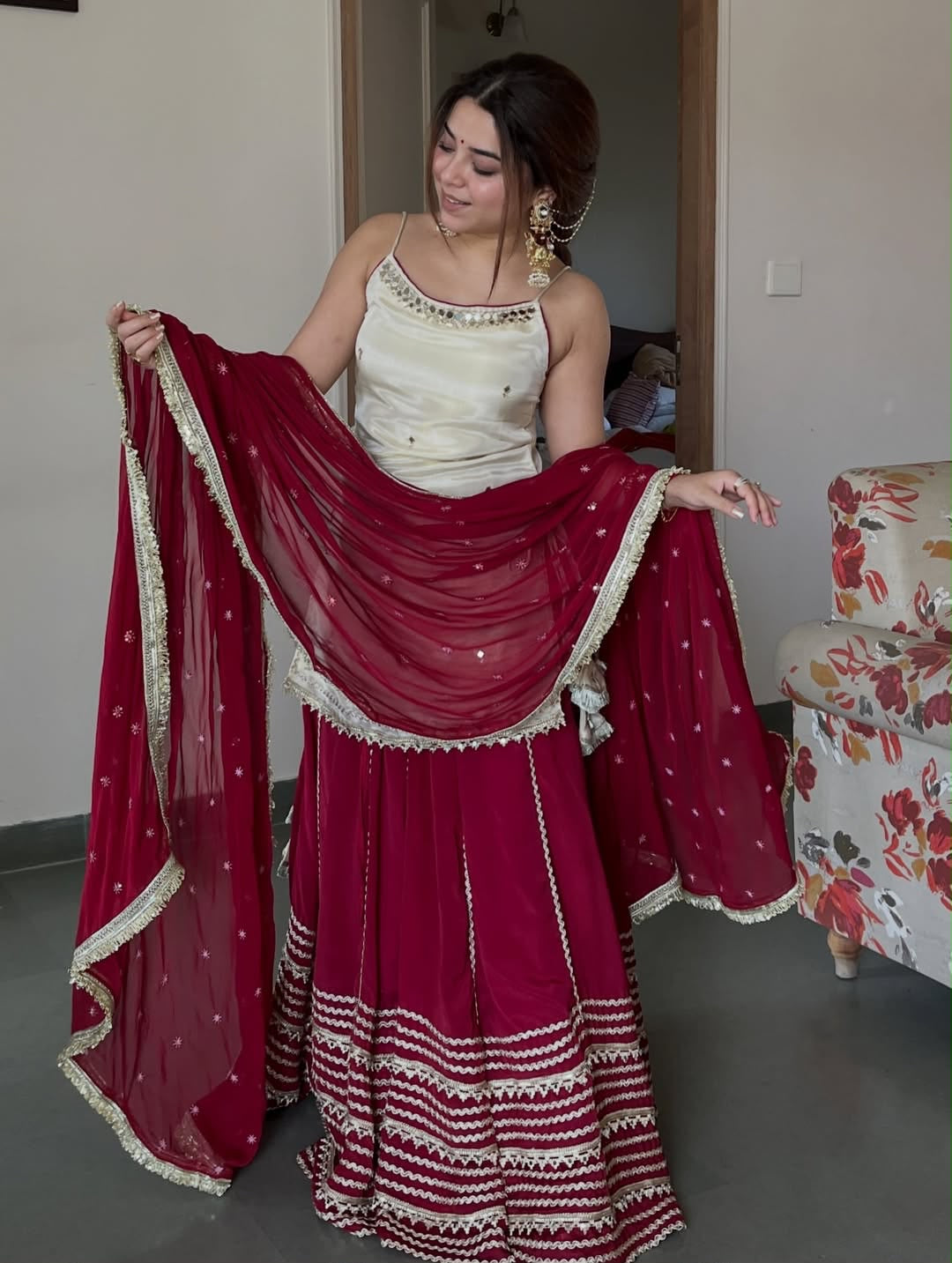 Riviya Ivory and Wine Kurta Lehenga Set