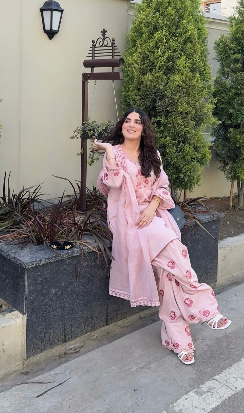 Gulnaar blush rose suit