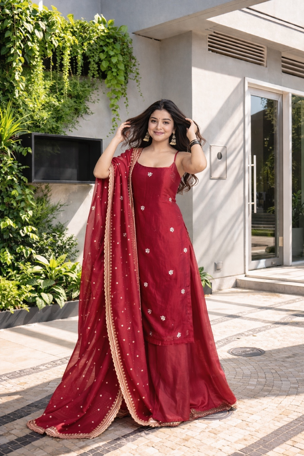 Aadira deep red sharara suit