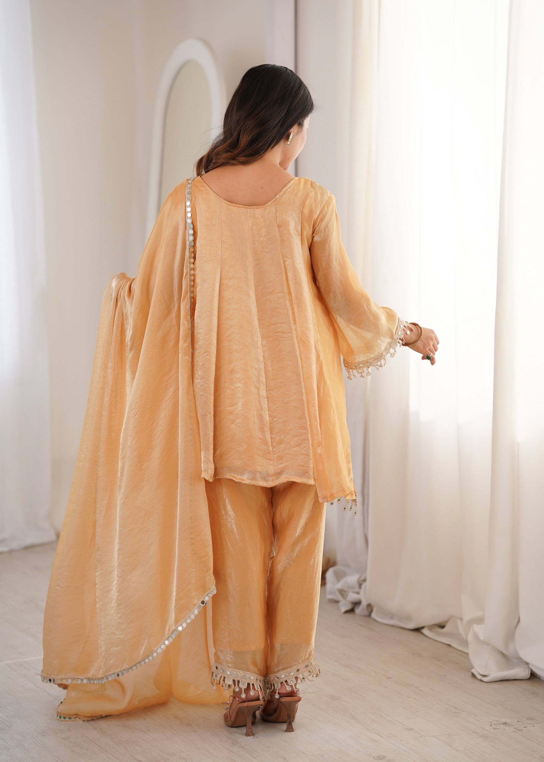 Zarmina Peach Flared Suit