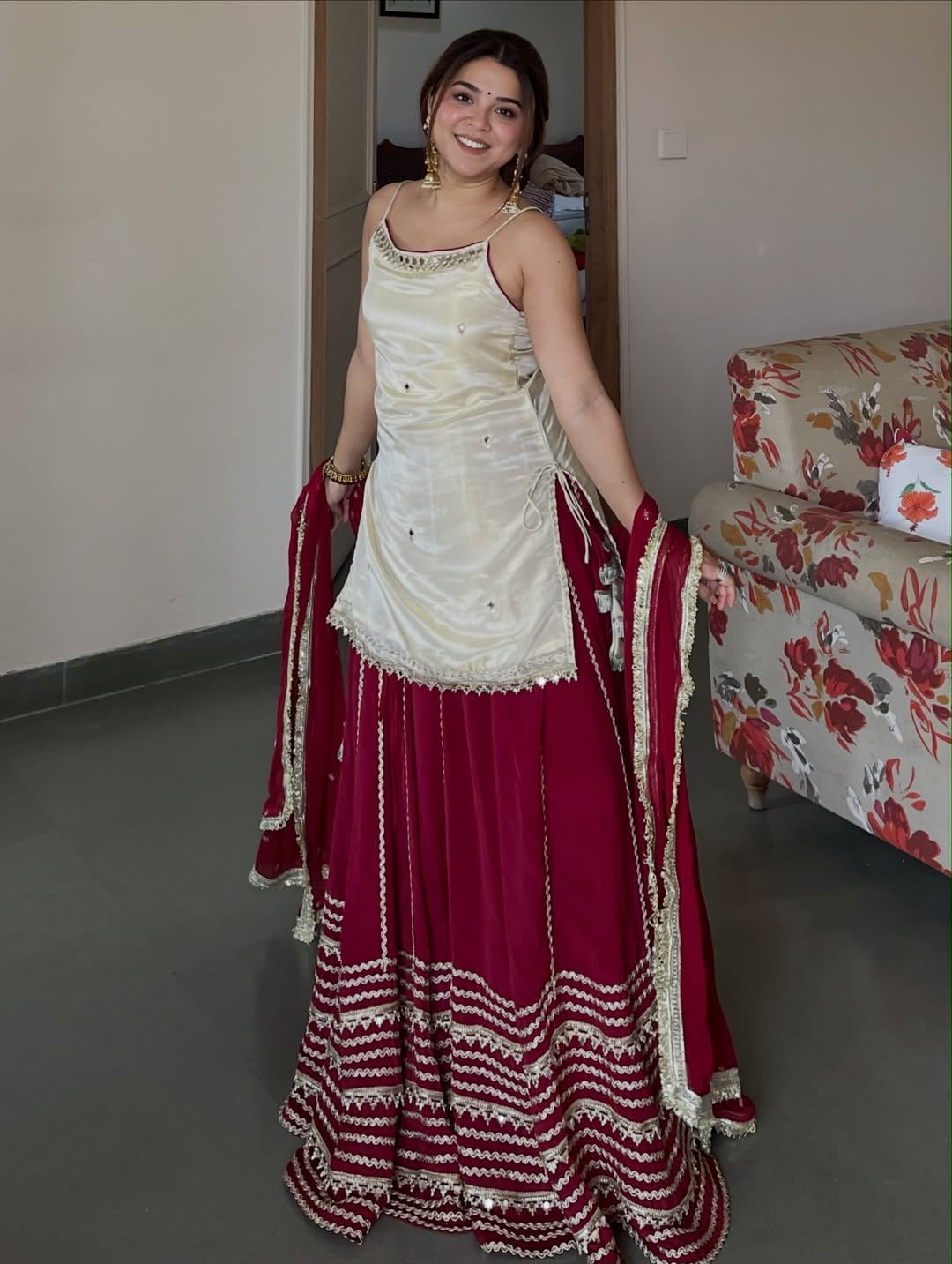 Riviya Ivory and Wine Kurta Lehenga Set