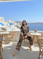 Santorini luxe midnight botanical print co-ord set