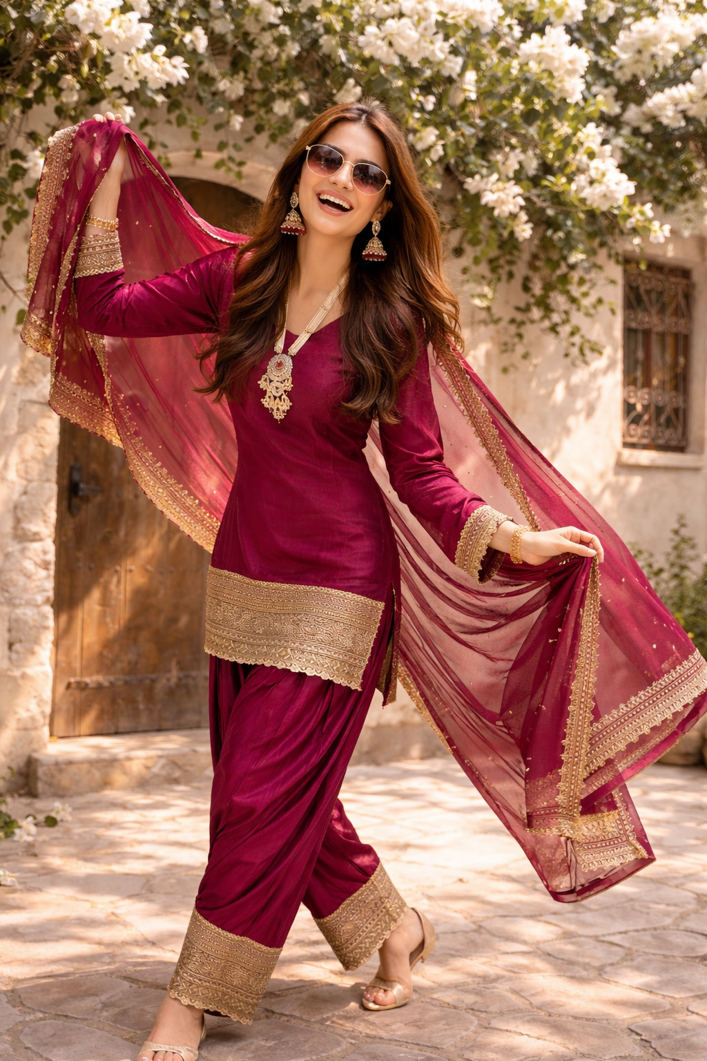 Elina maroon gold suit