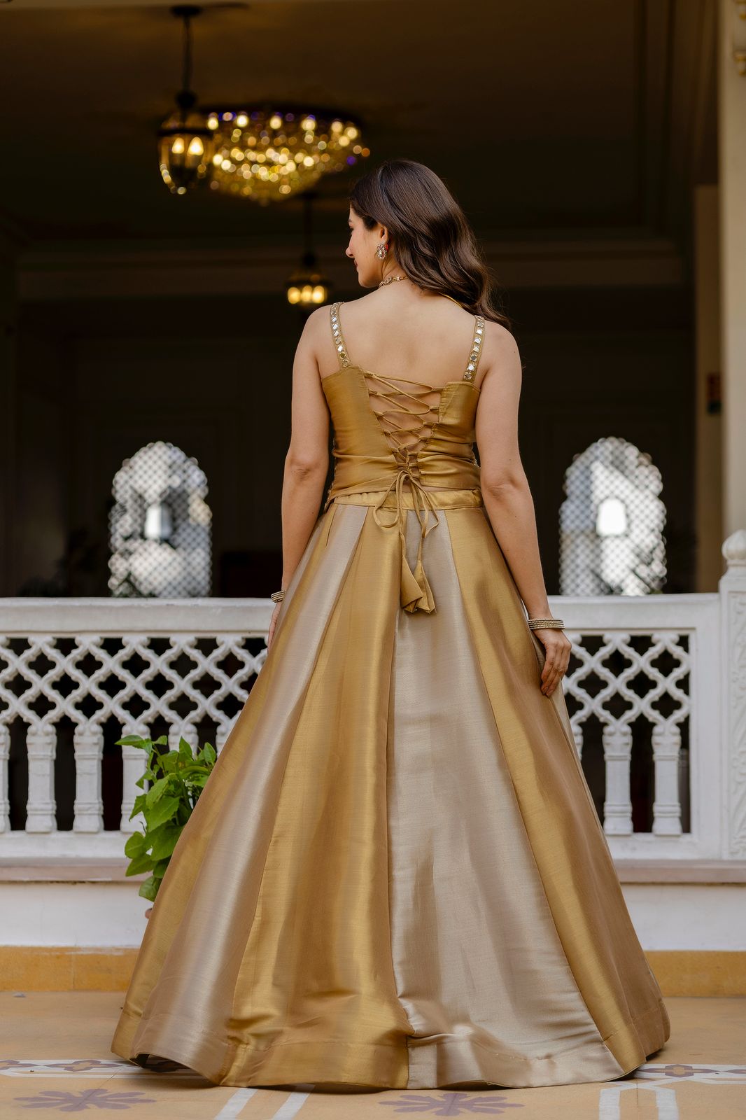 Samaria copper gold lehenga