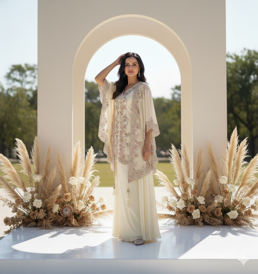 Yami Black Indowestern Three Piece Cape Set