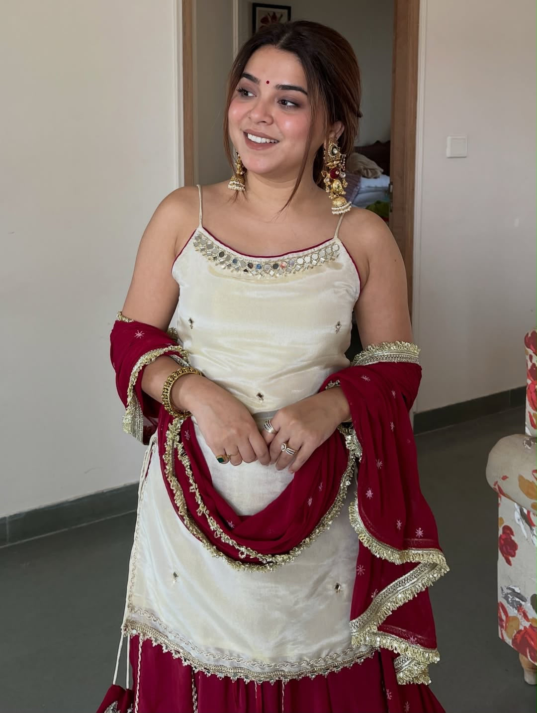 Riviya Ivory and Wine Kurta Lehenga Set