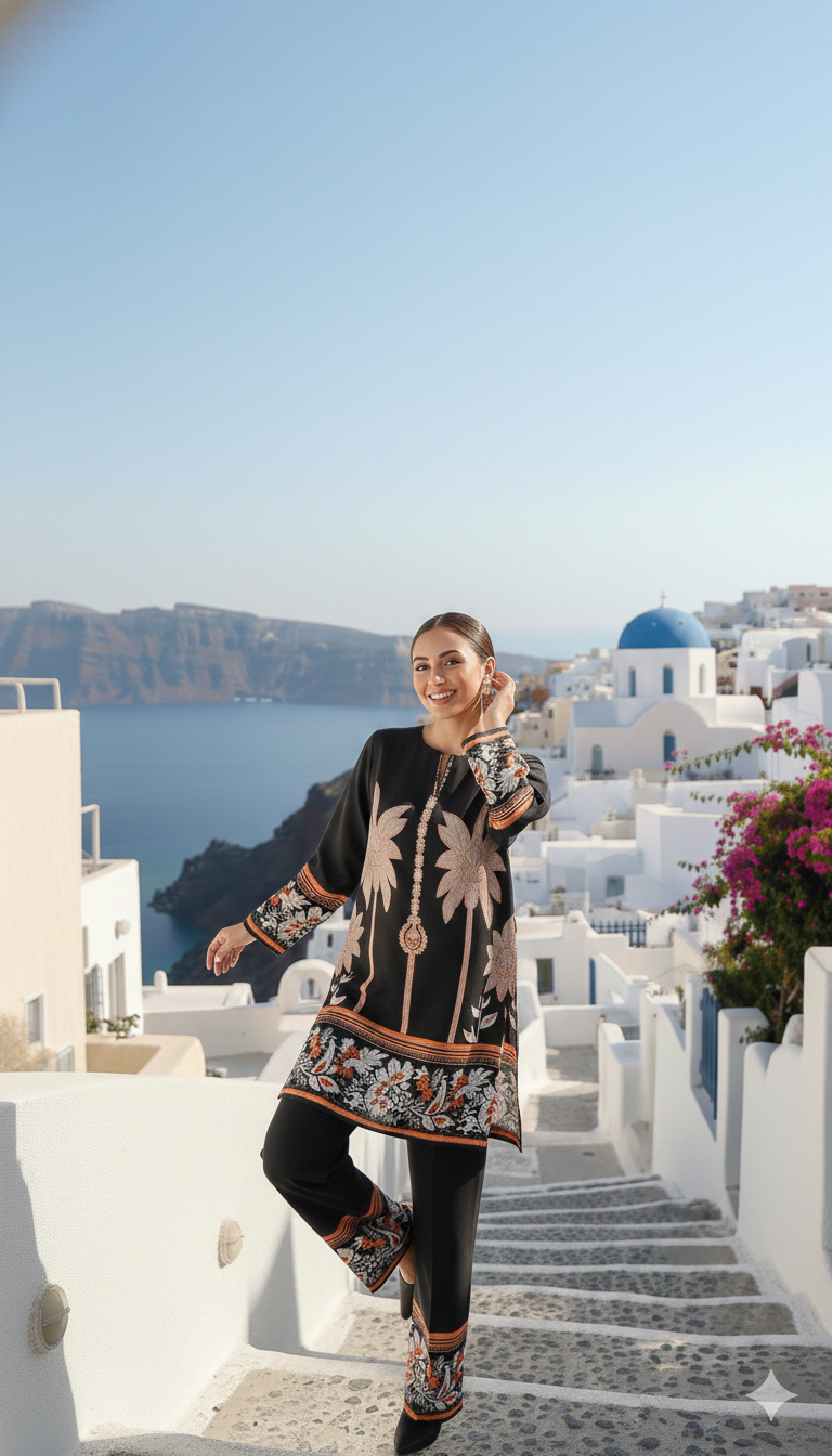 Santorini palm printed premium co-ord set