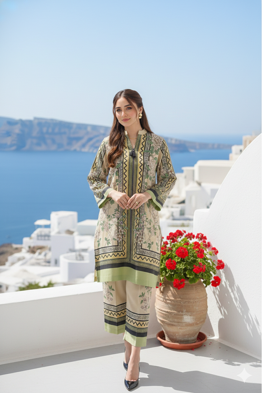 Santorini luxe floral green co-ord set