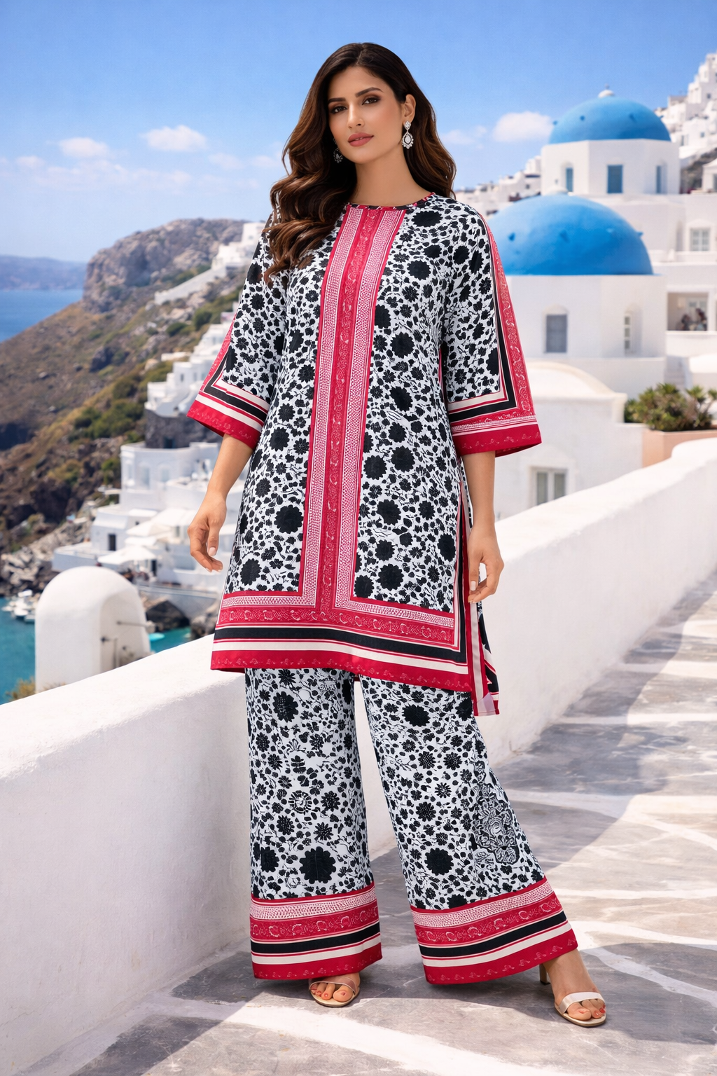 Santorini Luxe Pink Premium Cherry Panel Co-ord Set