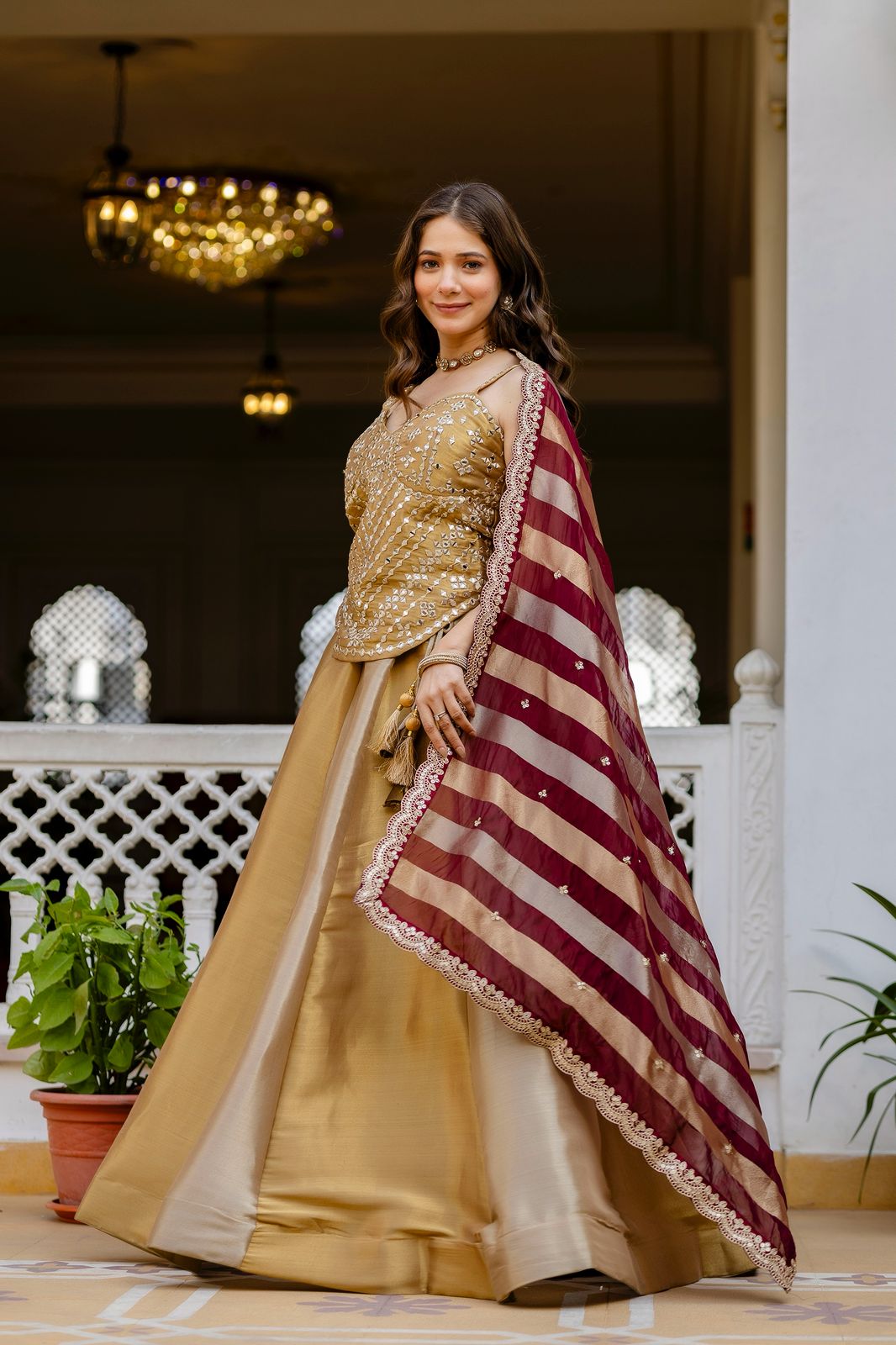 Samaria copper gold lehenga