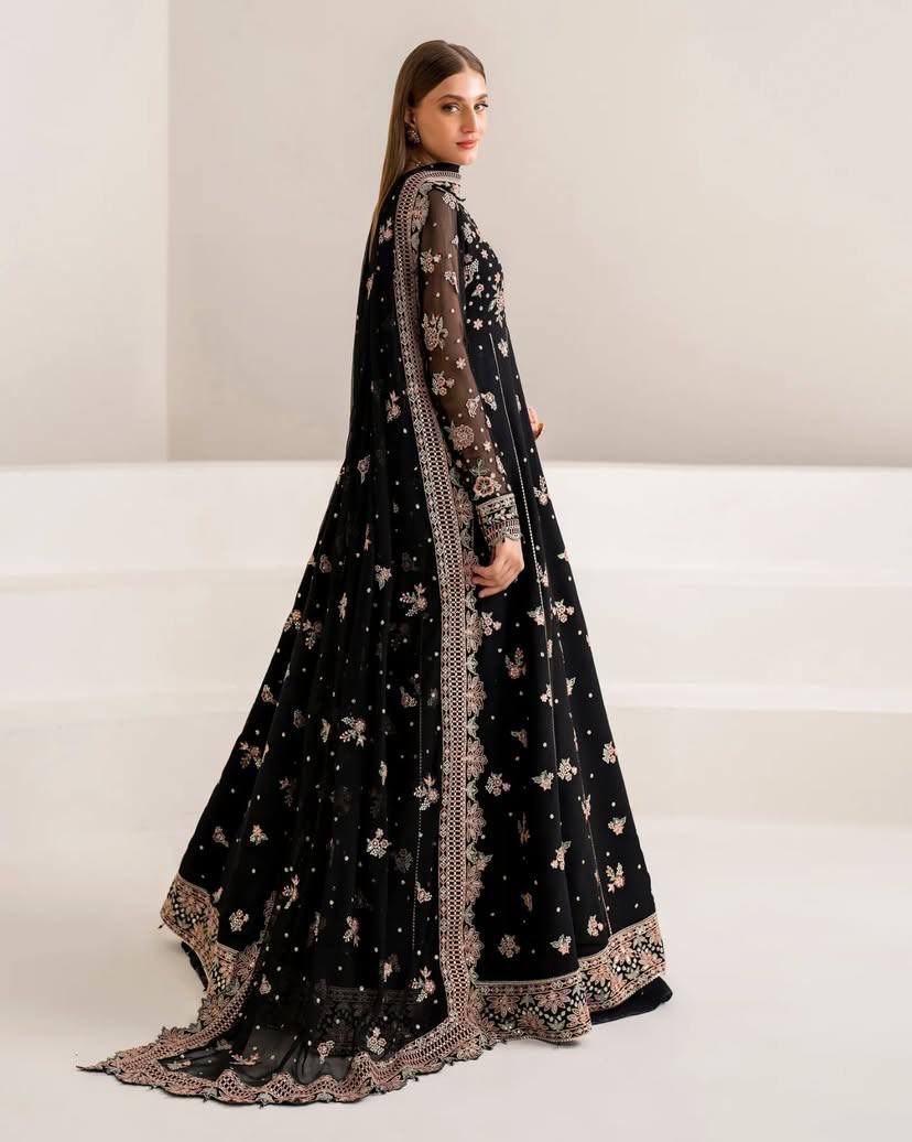 Midnight Black Rose Anarkali Set