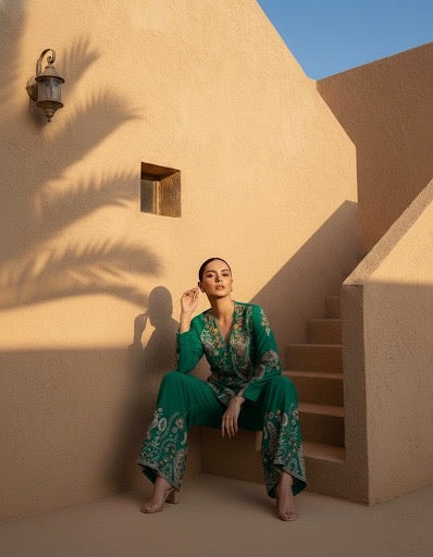 Sonakshi Three Piece Emerald Green Indowestern Set