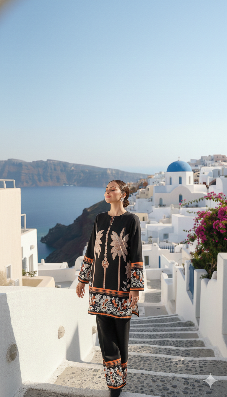 Santorini palm printed premium co-ord set