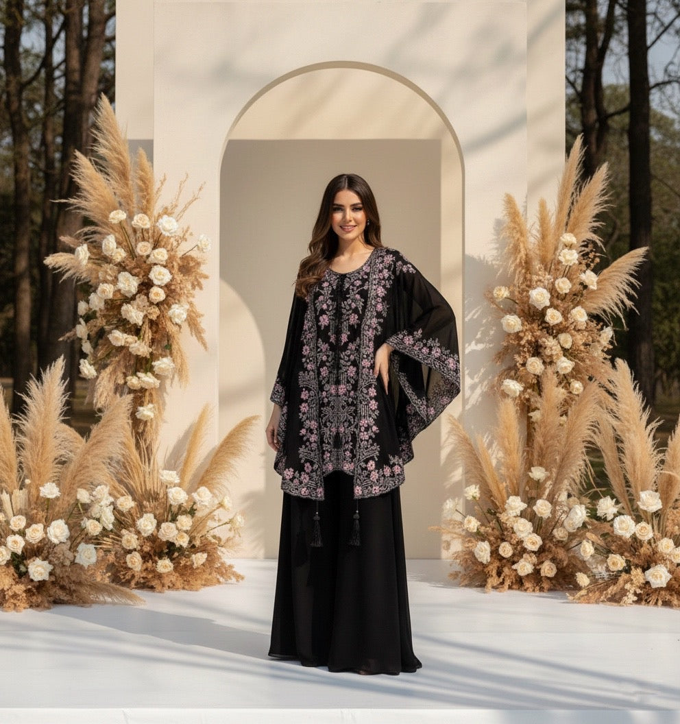 Yami Ivory Indowestern Three Piece Cape Set