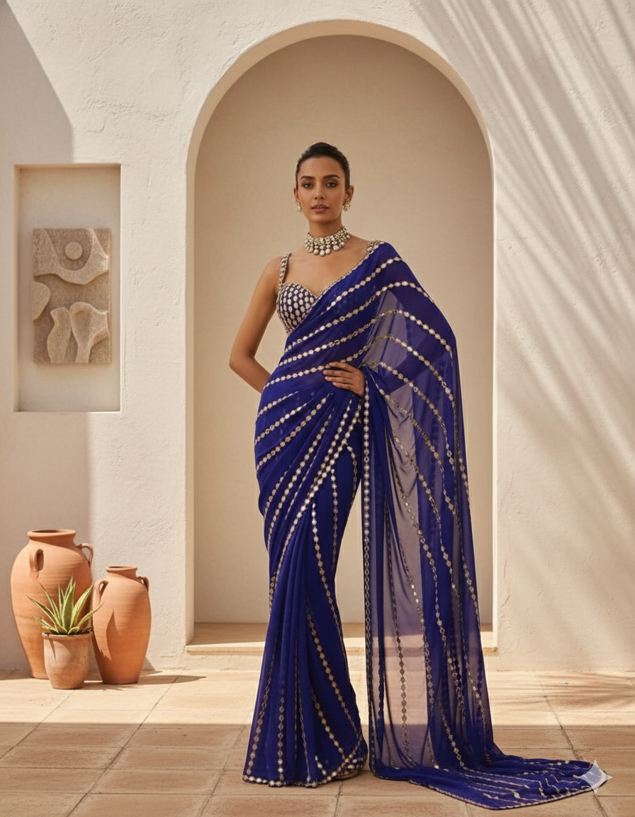 Kareena Purple Mirror Work Saree