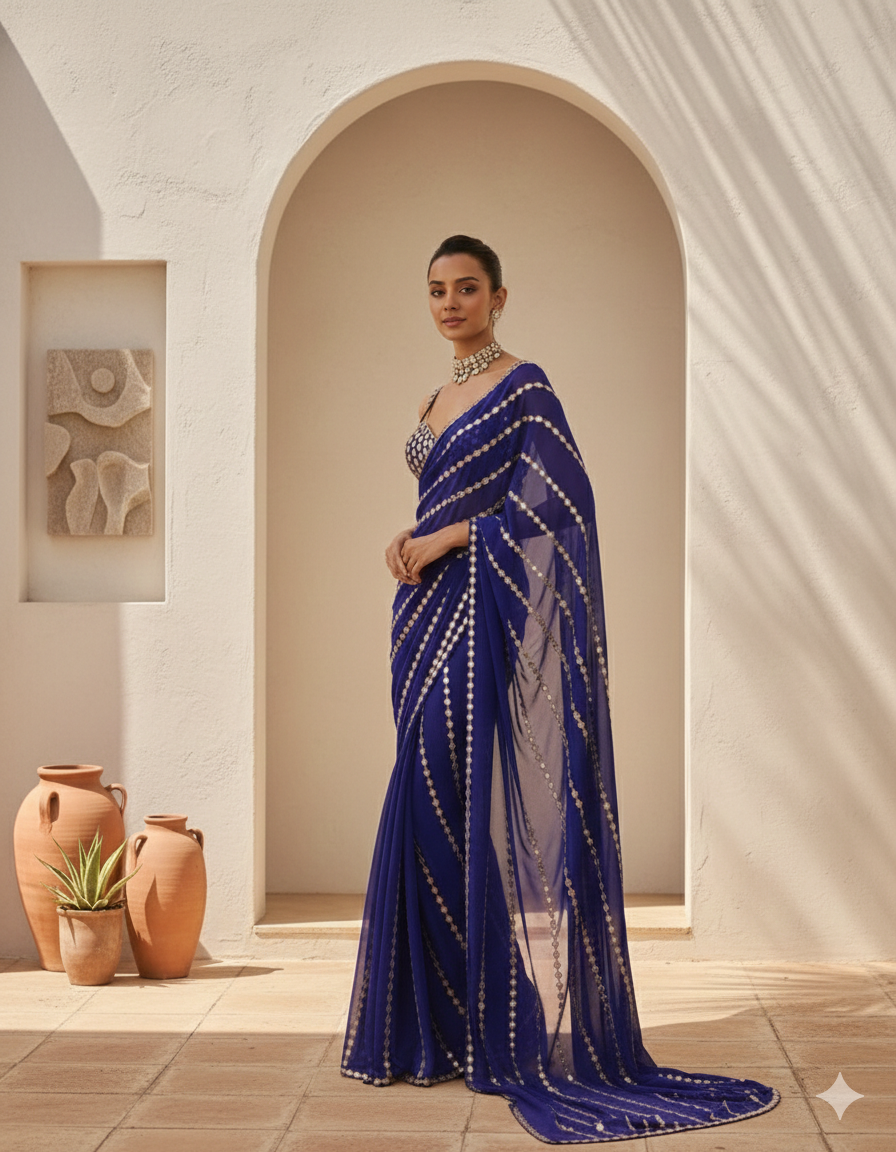 Kareena Purple Mirror Work Saree