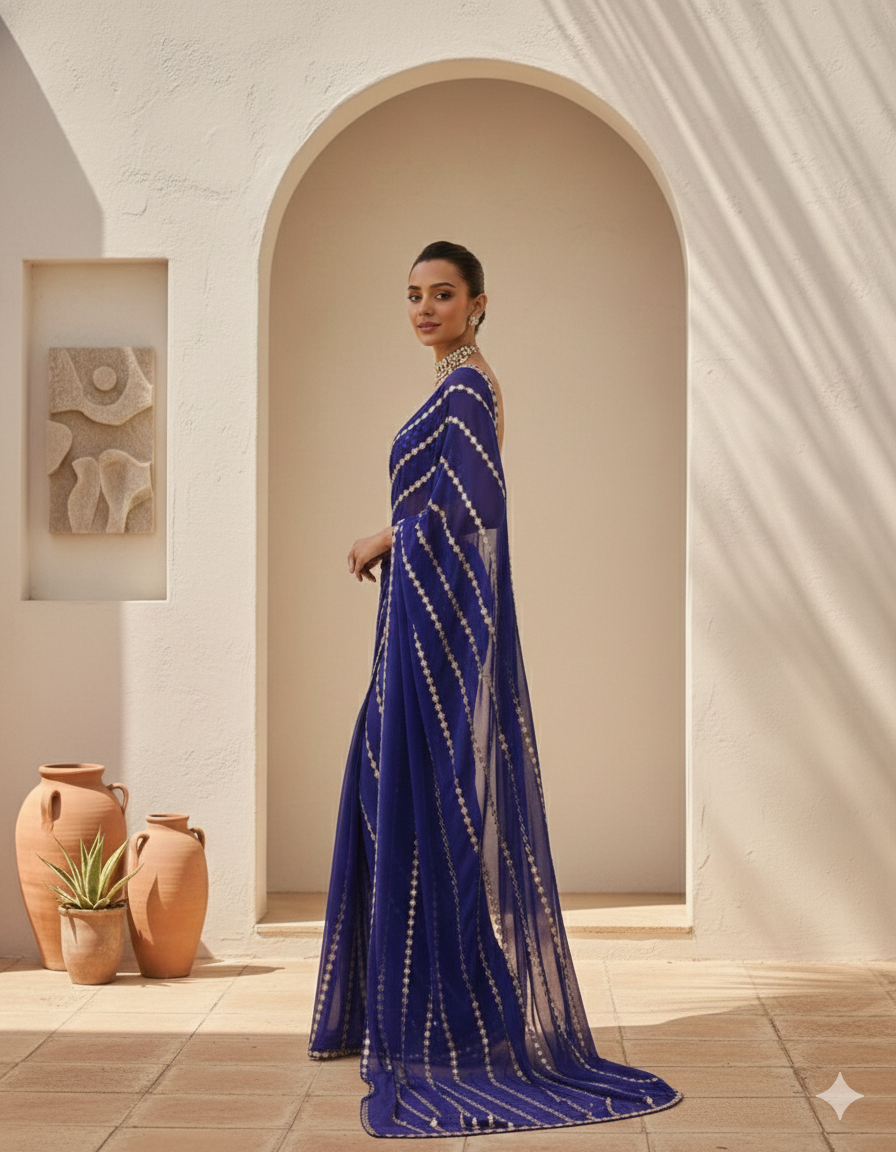 Kareena Purple Mirror Work Saree