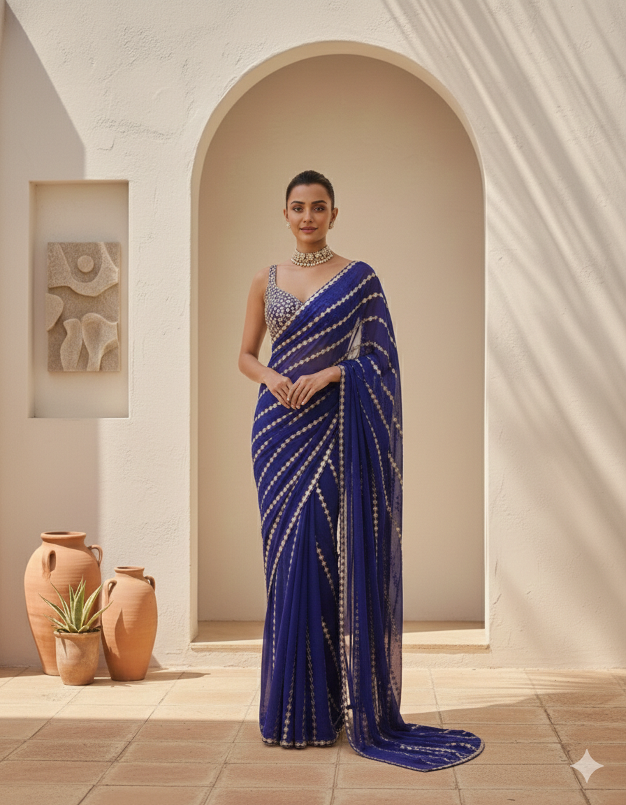 Kareena Purple Mirror Work Saree