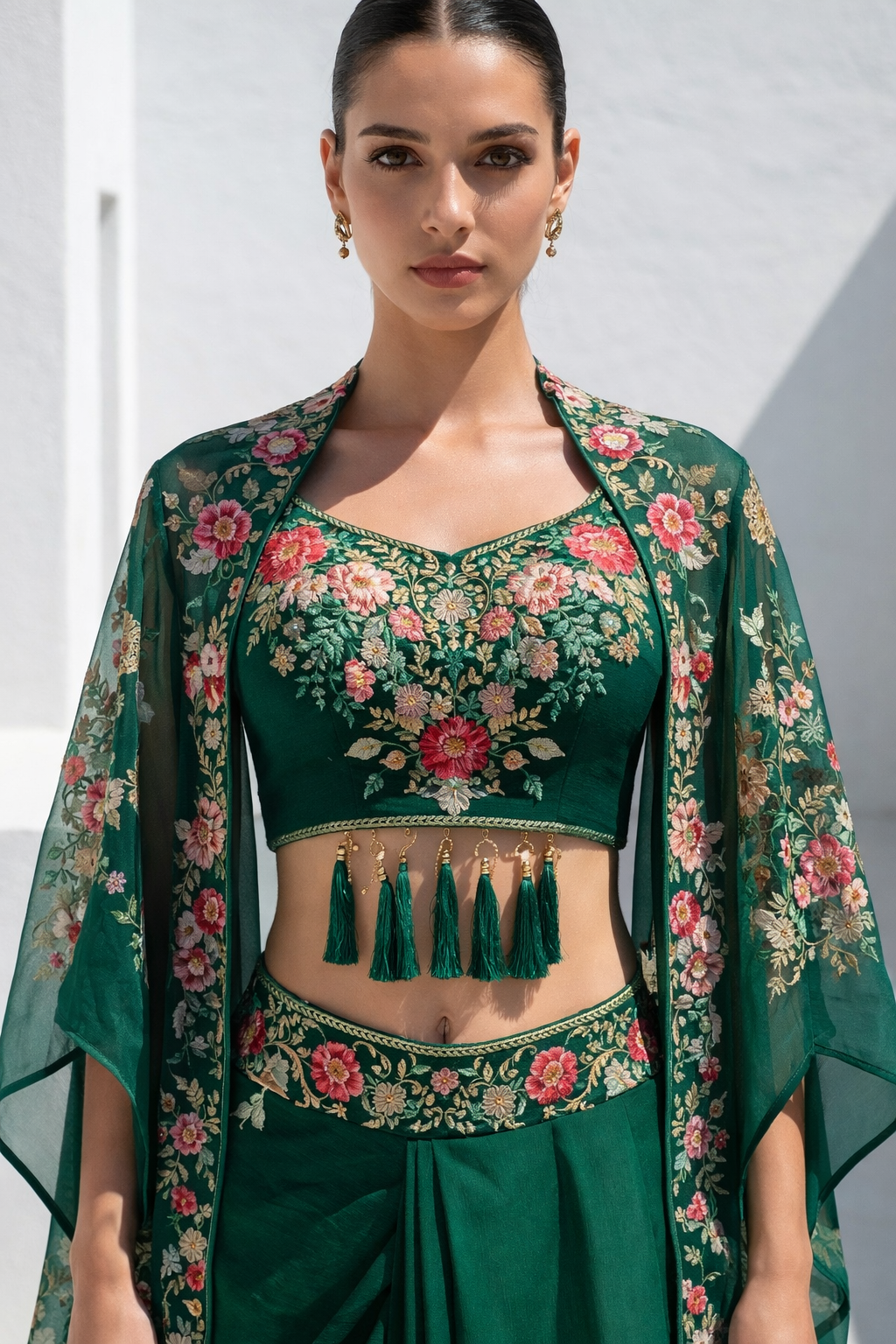 Tapsee Emerald Green Three Piece Cape Set