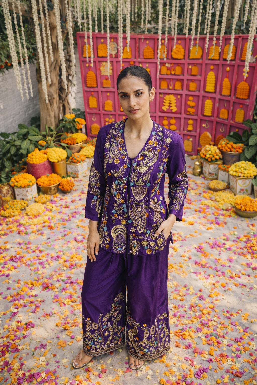 Sonakshi Three piece Purple Indowestern Set