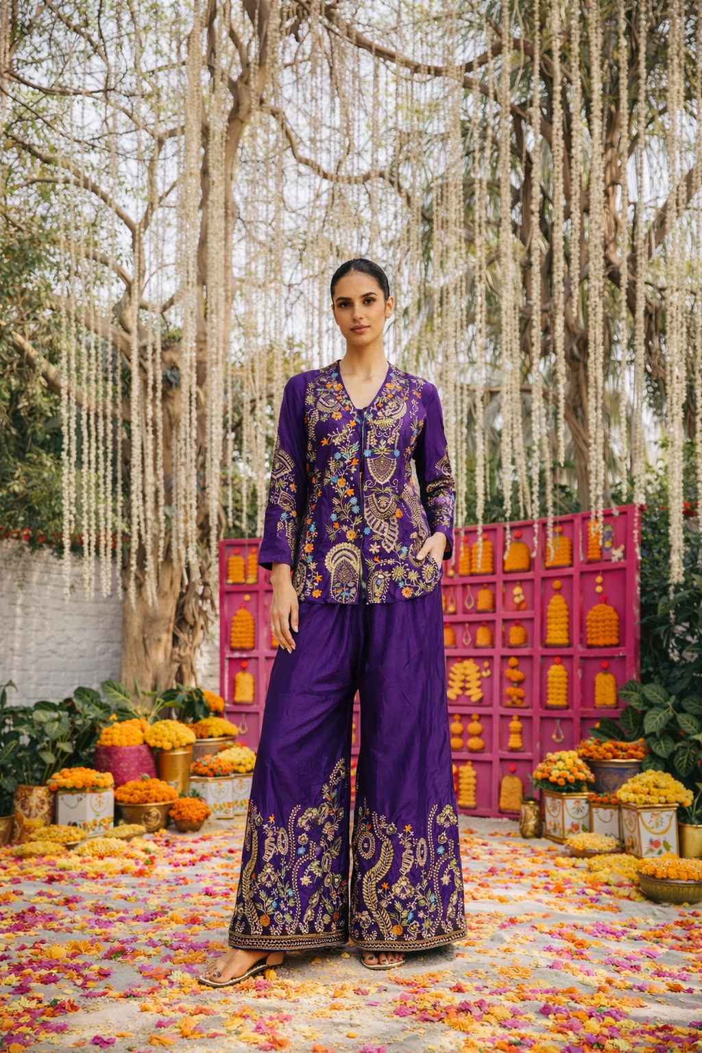 Sonakshi Three piece Purple Indowestern Set