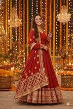 Shruti red gold anarkali Set