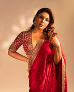 Red bougainvillea saree