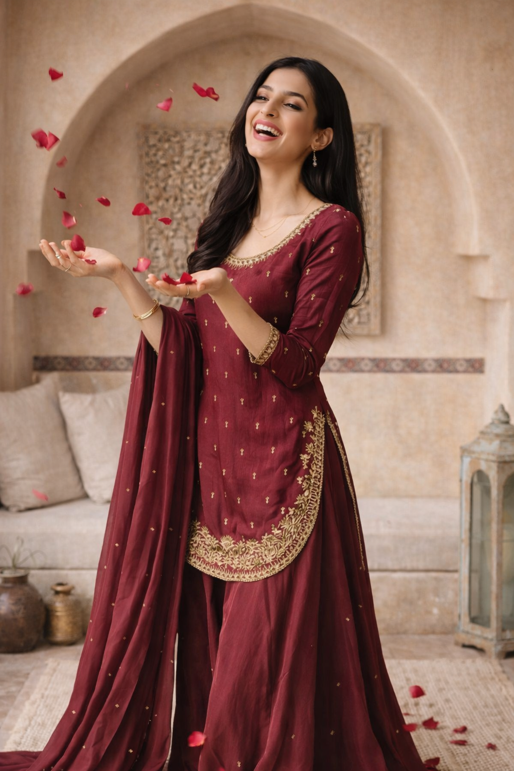 Firoz Maroon zari Sharara Suit
