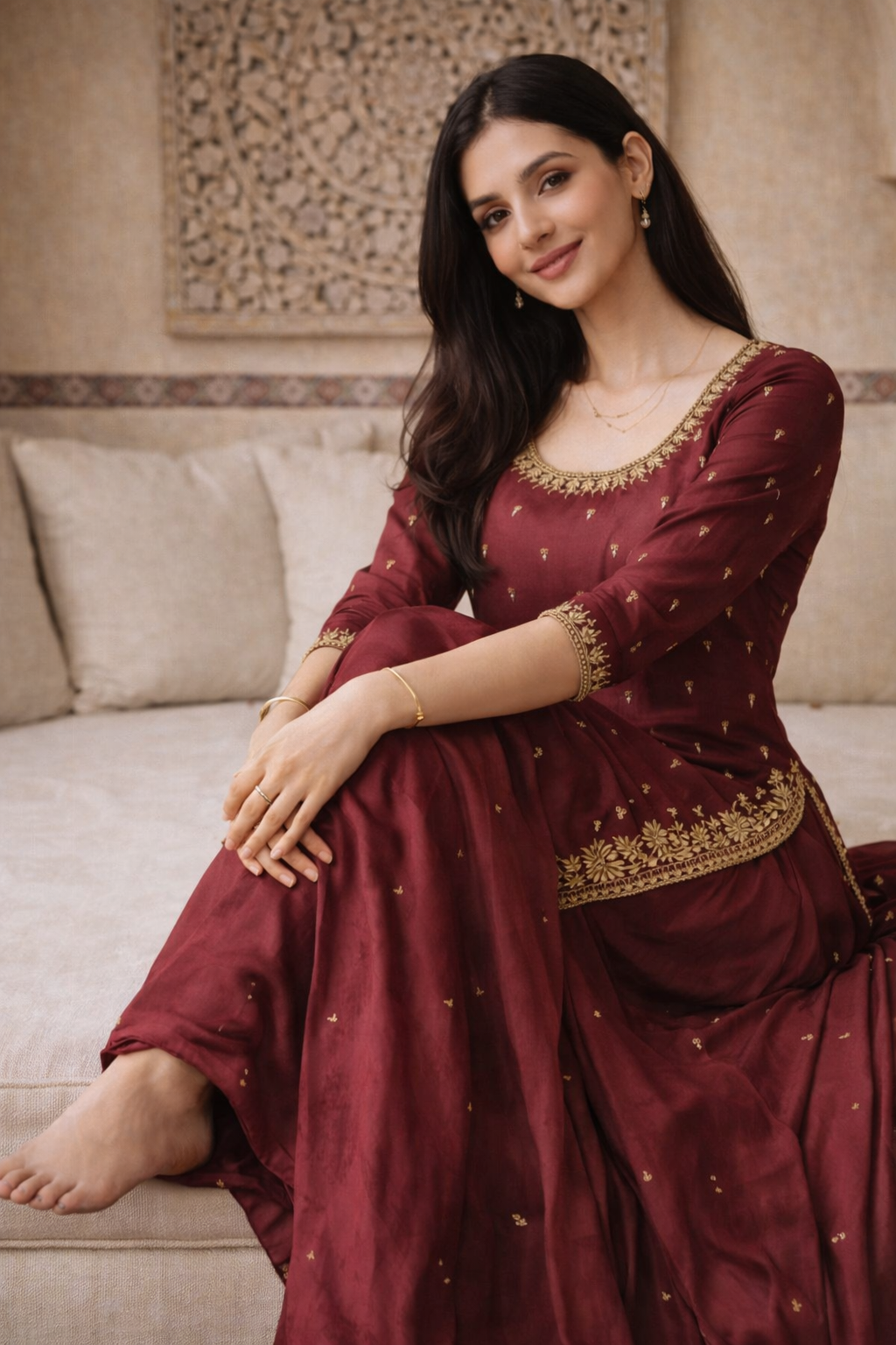 Firoz Maroon zari Sharara Suit