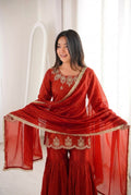 Aabroo Red Festive Gharara Suit
