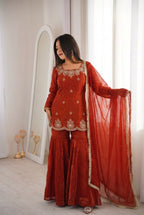 Aabroo Red Festive Gharara Suit