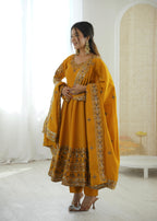 Farhaana Mustard Embroidered Anarkali
