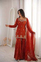 Aabroo Red Festive Gharara Suit
