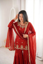 Aabroo Red Festive Gharara Suit
