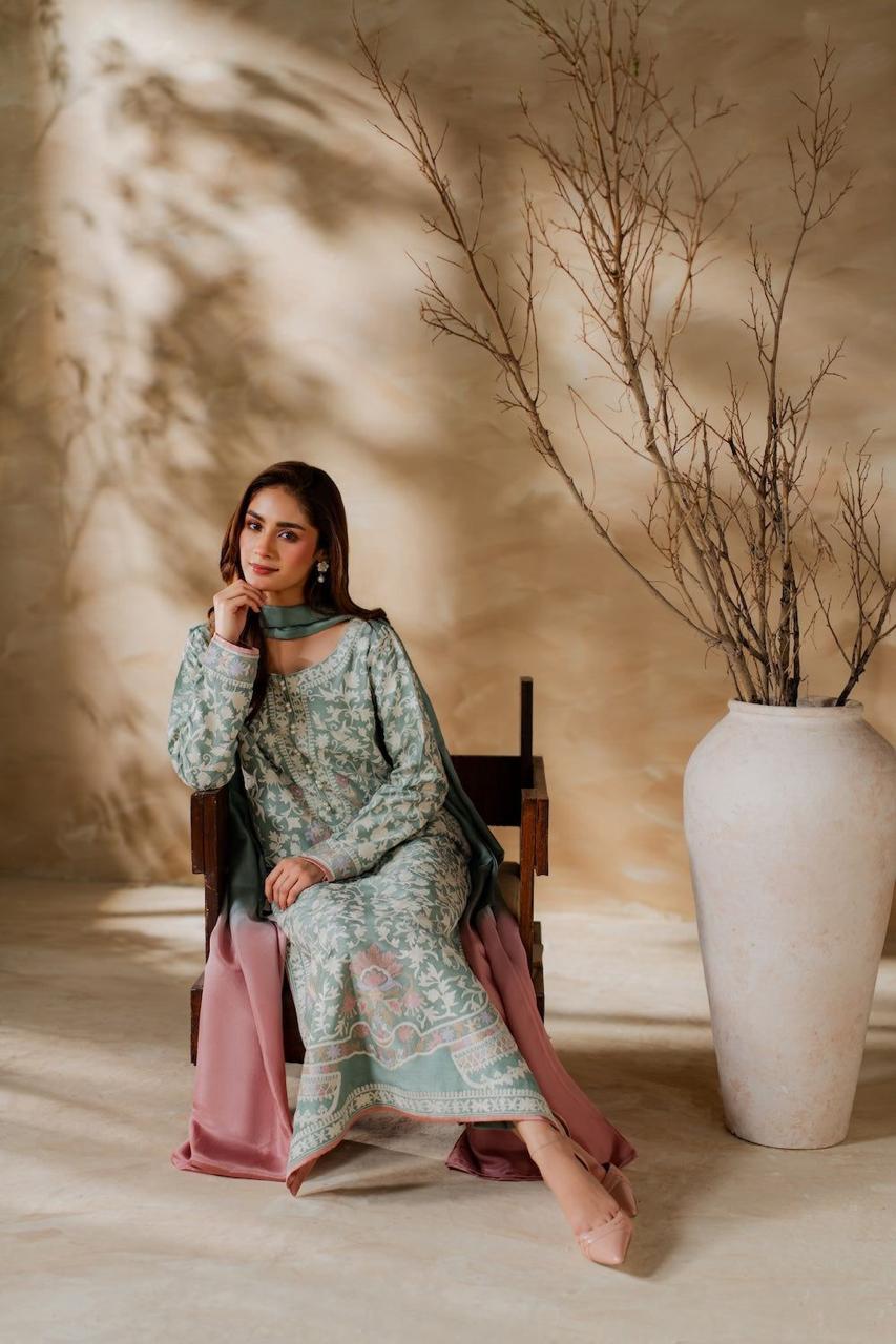 Sage Ombre Straight Kurta Suit Set